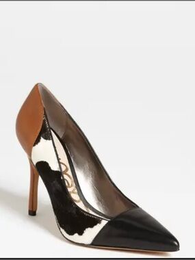 Sam Edelman Deseree Cowhide Black, White and Brown Pointed Toe Stiletto Pump